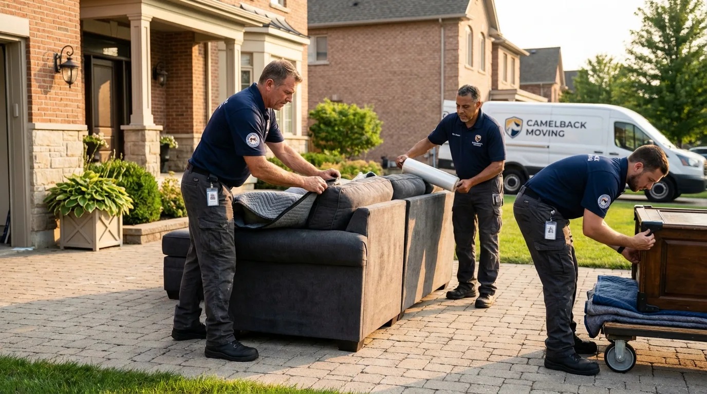 Large estate moving crew wrapping furniture in California, PA