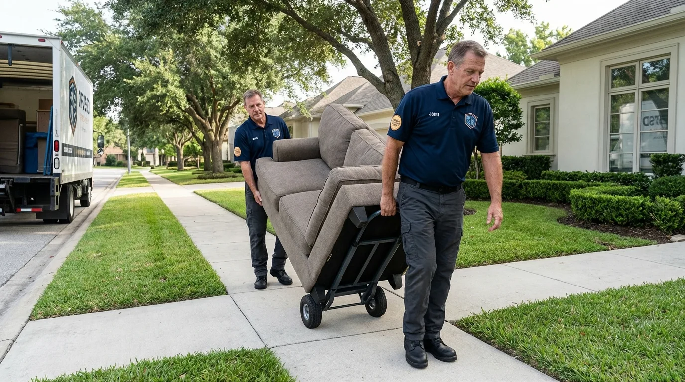 Local residential moving crew loading furniture in California, PA
